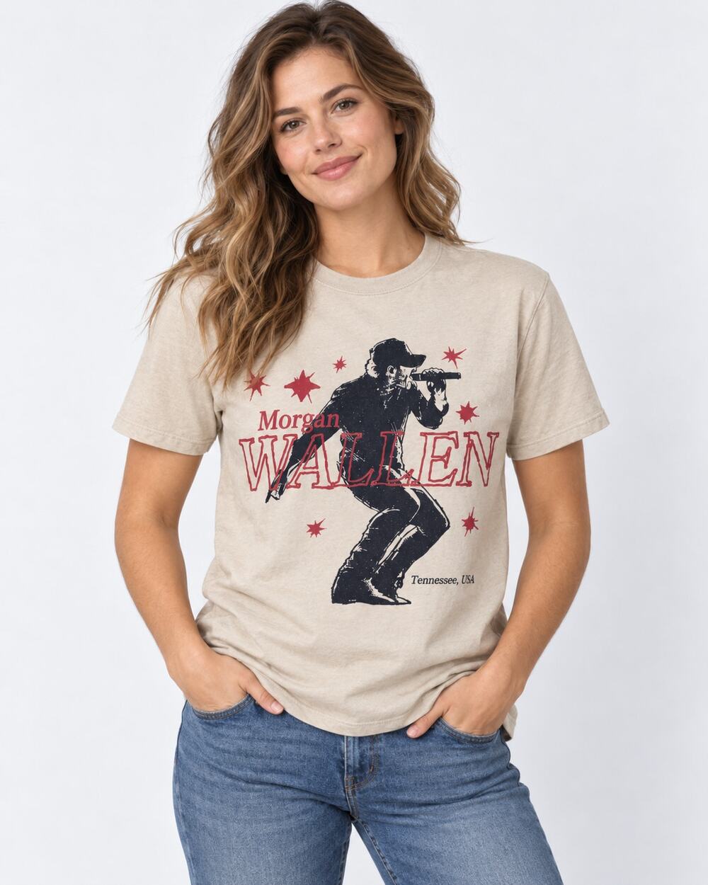 Morgan Wallen Tennessee USA Graphic T-Shirt Youth Size M Beige NWOT